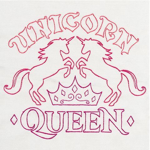 Embroidery motif lettering Unicorn Queen